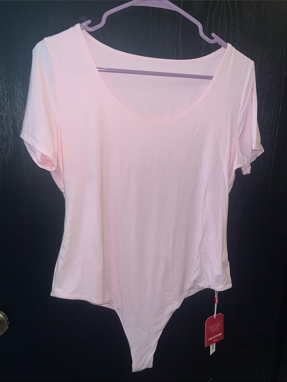 Light Pink Scoop Neck Short Sleeve Bodysuit see picture spot on back
